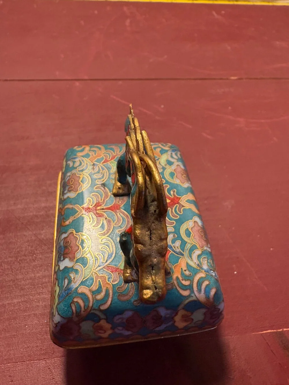 Vintage Cloisonné Dragon Trinket Box Floral Pattern numbered collectable
